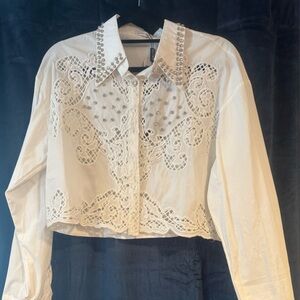 Embellished White Button Down Shirt